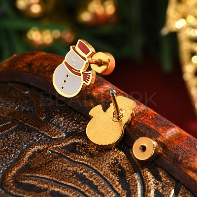 304 Stainless Steel White Enamel Christmas Cartilage Earrings for Women FS-WG5C804-01-1