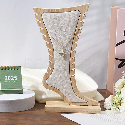 Foot Shaped Bamboo & Velvet Anklet Display Stands ODIS-WH0030-140B-1