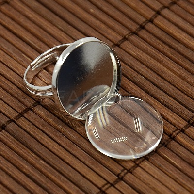 18mm Clear Domed Glass Cabochon Cover and Brass Pad Ring Bases for DIY Portrait Ring Making DIY-X0130-S-1