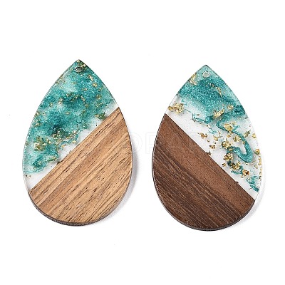 Transparent Resin & Walnut Wood Big Pendants RESI-T058-05M-1