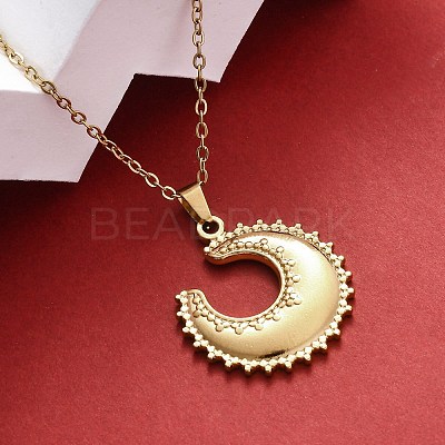 Crescent Moon 304 Stainless Steel Pendant Necklaces NJEW-M096-33G-1