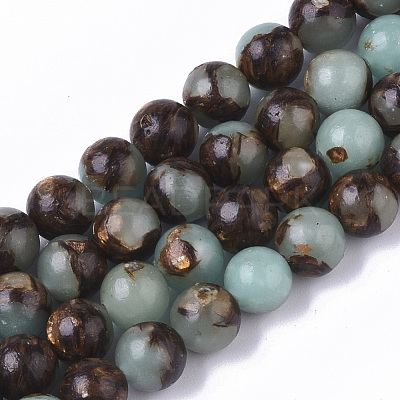 Assembled Synthetic Aqua Terra Jasper and Bronzite Beads Strands G-S366-024-1