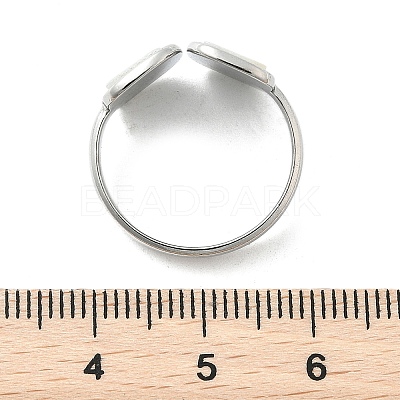 Rectangle 304 Stainless Steel White Shell Cuff Rings for Women RJEW-G346-04P-02-1