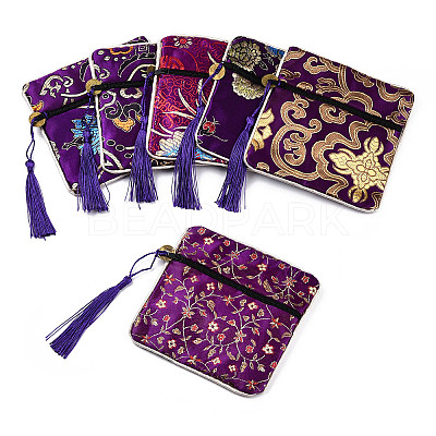 Chinese Brocade Tassel Zipper Jewelry Bag Gift Pouch ABAG-F005-07-1