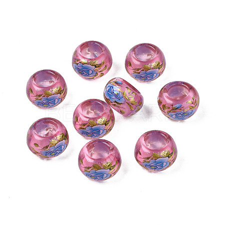 Flower Printed Transparent Acrylic Rondelle Beads TACR-S160-01-E02-1