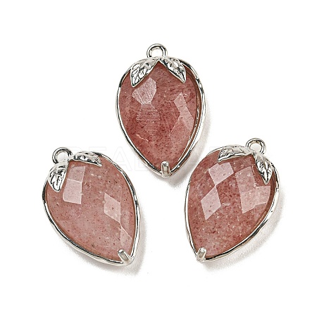 Natural Strawberry Quartz Faceted Pendants G-M431-06P-06-1