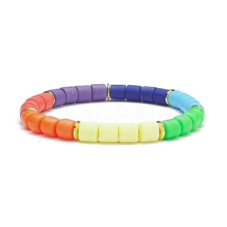 Handmade Polymer Clay Column Beads Stretch Bracelet BJEW-JB07265-1