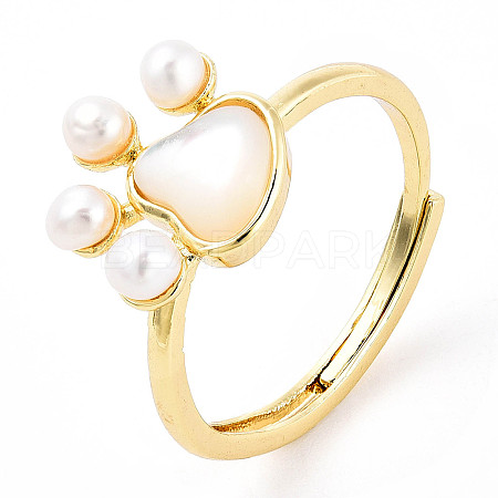 Natural Pearl Dog Paw Prints Adjustable Ring RJEW-T026-08G-1