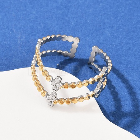 304 Stainless Steel Double Color Cuff Rings RJEW-S635-01GP-03-1