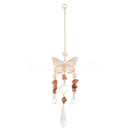 Carnelian with Glass Pendant Decorations HJEW-TA00129-02-1