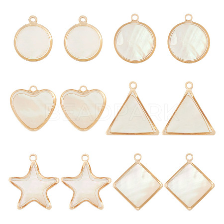 12Pcs 6 Styles Natural Shell Pendants BSHE-TA0002-06-1