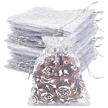 100Pcs Rose Printed Organza Bags OP-SP0001-06C-1