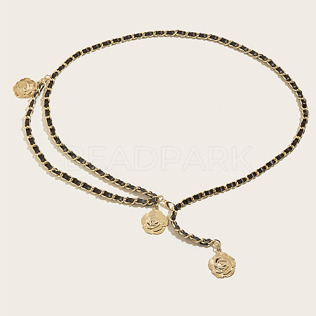 Alloy with Imitation Leather Flower Charm Chain Belts for Women FS-WGDE2E1-01-1