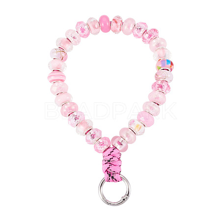 Resin Rondelle Bead with Polyester & Spandex Cord Phone Hand Strap Chains HJEW-TADJ0011-1