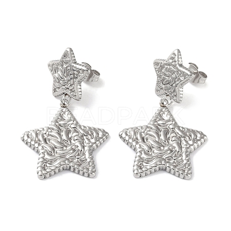Texture Star 304 Stainless Steel Dangle Earrings EJEW-L283-044P-1