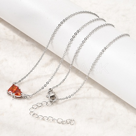 Brass Pave Cubic Zirconia Rectangle and Heart Pendant Cable Chain Necklaces KK-CBAB173-04P-11-1