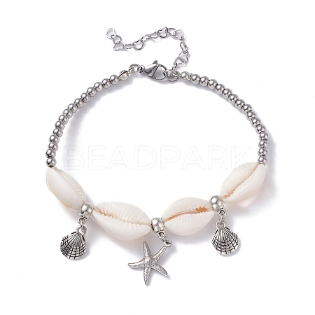 Natural Cowrie Shell Beads Anklet AJEW-AN00458-1
