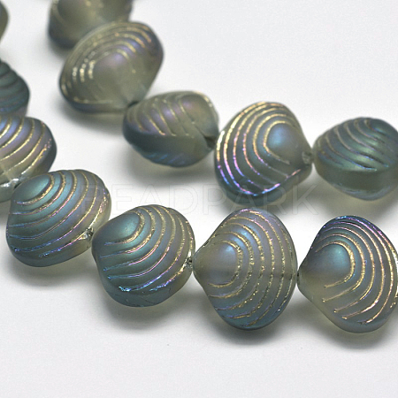 Frosted Electroplate Glass Shell Beads Strands EGLA-M002-B04-1