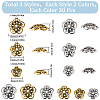180Pcs 6 Style Tibetan Style Alloy Flower Bead Caps FIND-SC0008-77-2