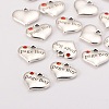 Wedding Theme Antique Silver Tone Tibetan Style Heart with Page Boy Rhinestone Charms X-TIBEP-N005-14C-2