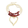 Boho Dyed Synthetic Turquoise Chip & Plastic Pearl Multi Layered Necklaces LS-NJEW-U006-04B-G-2