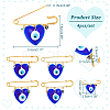 4Pcs 4 Color Lampwork Heart Evil Eye Charms Safety Pin Brooch JEWB-AB00004-2