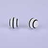 Printed Round with Stripe Pattern Silicone Focal Beads SI-JX0056A-139-1