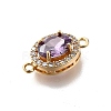 Brass Purple Cubic Zirconia Oval Connector Charms X-KK-D312-08G-2