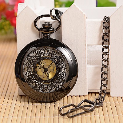 Openable Flat Round Alloy Pendant Pocket Watch WACH-L024-27-1