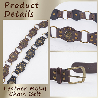 Vintage PU Leather Rivet Stitching Chain Belts with Alloy Buckles AJEW-WH20064-22A-1