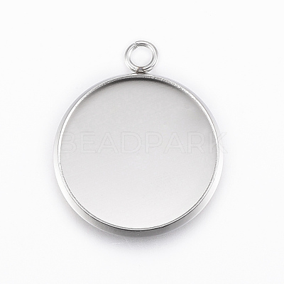 Tarnish Resistant 304 Stainless Steel Pendant Cabochon Settings X-STAS-E146-18P-18mm-1