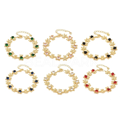 Bear Brass Micro Pave Cubic Zirconia Link Chain Bracelets for Women BJEW-K248-05G-1