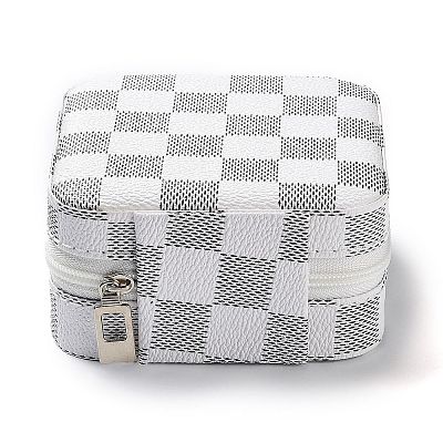 Tartan Square PU Leather Jewelry Storage Zipper Boxes PAAG-PW0007-01B-1