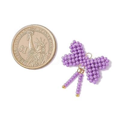 Glass Seed Beaded Bowknot Pendants PALLOY-MZ01055-05-1