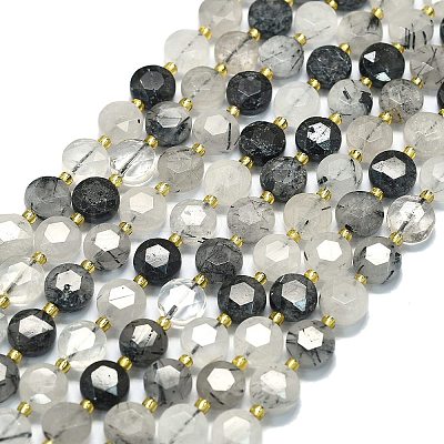Natural Tourmalinated Quartz Beads Strands G-C116-A107-01-1