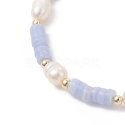 Synthetic Blue Lace Agate & Cultured Freshwater Pearl Beaded Bracelets for Women BJEW-JB13249-01-1