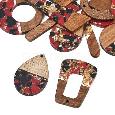 Walnut Wood & Transparent Resin & Gold Foil Pendants WD-CBA583A-07-1