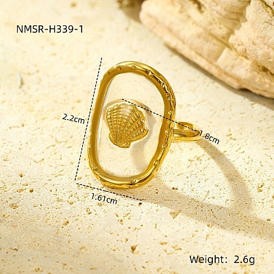 Preserved Flowers 304 Stainless Steel and Epoxy Resin Open Cuff Rings for Women FS-WGCF311-19-1