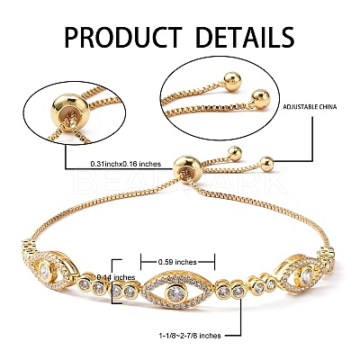 Horse Eye Cubic Zirconia Slider Bracelet BJEW-SZ0002-08D-1