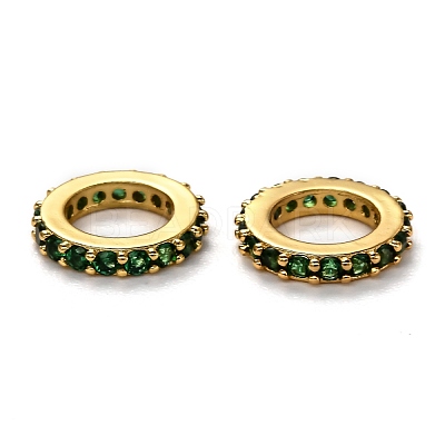 Brass Micro Pave Cubic Zirconia Rondelle European Beads KK-B028-18G-E-1