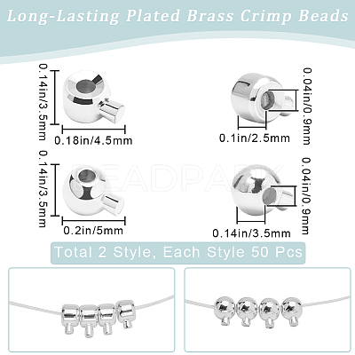 100Pcs 2 Styles Brass Crimp Beads KK-BBC0014-28S-1