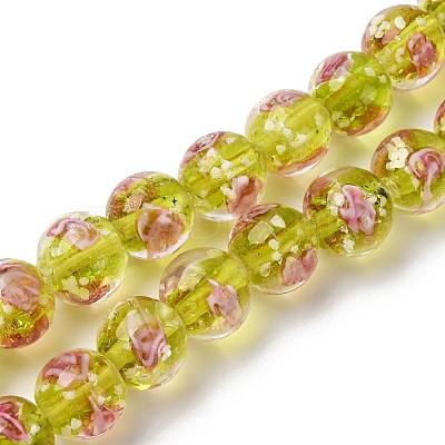 Luminous Handmade Glod Sand Lampwork Beads Strands LAMP-B028-03M-10mm-1