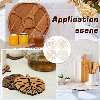 1 Set Wooden Carved Cup Mats WOOD-BC0001-26-1