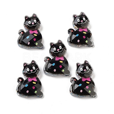 Transparent Resin Bowknot Kitten Decoden Cabochons RESI-M045-07C-1