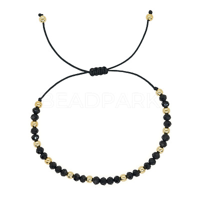 Glass & Brass Round Beads Braided Bead Bracelets RD6595-1-1