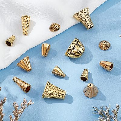 80Pcs 8 Style Tibetan Style Alloy Beads Cone & Caps FIND-NB0003-15-1