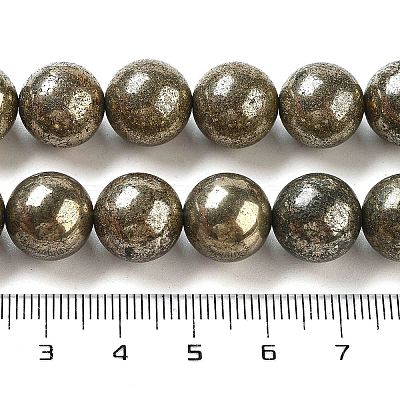 Natural Pyrite Round Beads Strands G-F197-10-8mm-1
