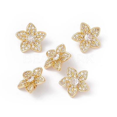 Rack Plating Brass Pave Clear Cubic Zirconia Connector Charms ZIRC-C040-17G-1