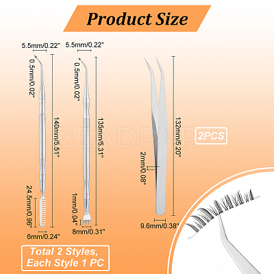 2Pcs 2 Style 410 Stainless Steel Eyelash Separator Tool AJEW-UN0001-55-1