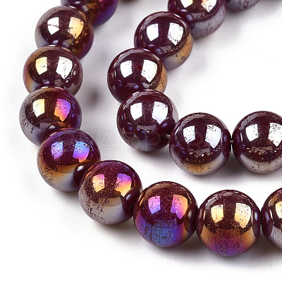 Electroplate Opaque Glass Beads Strands GLAA-T032-P10mm-AB05-1